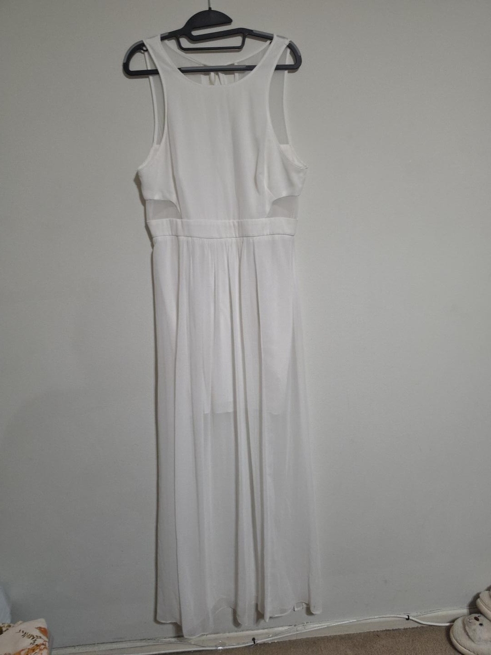 Bisou Bisou White Maxi Dress Size 14 Sleeveless Sheer Mesh Elegant Formal